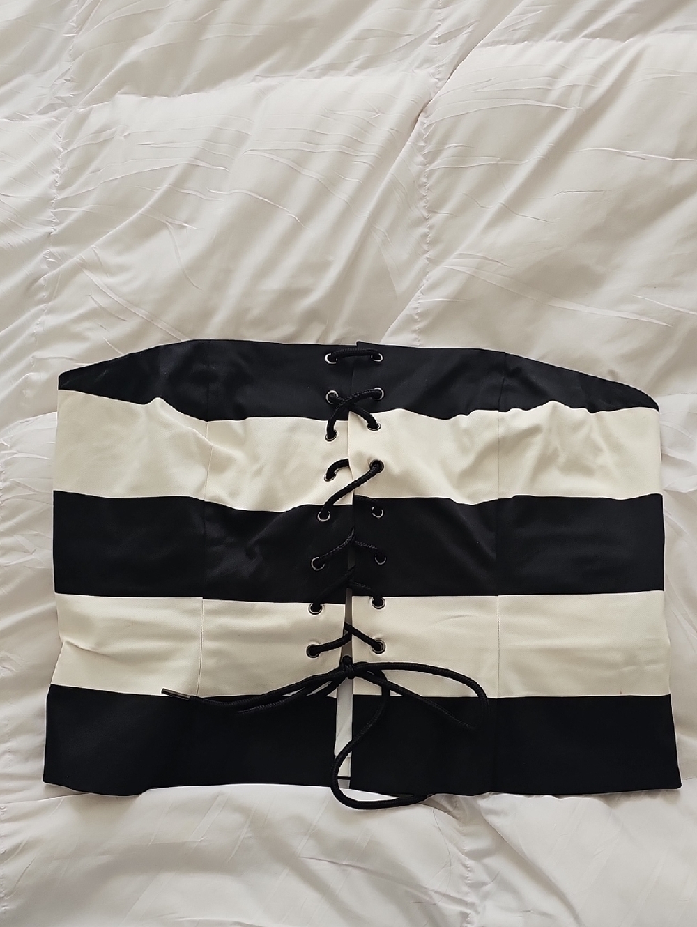 H&M Black and White Lace-Up Strapless Crop Top